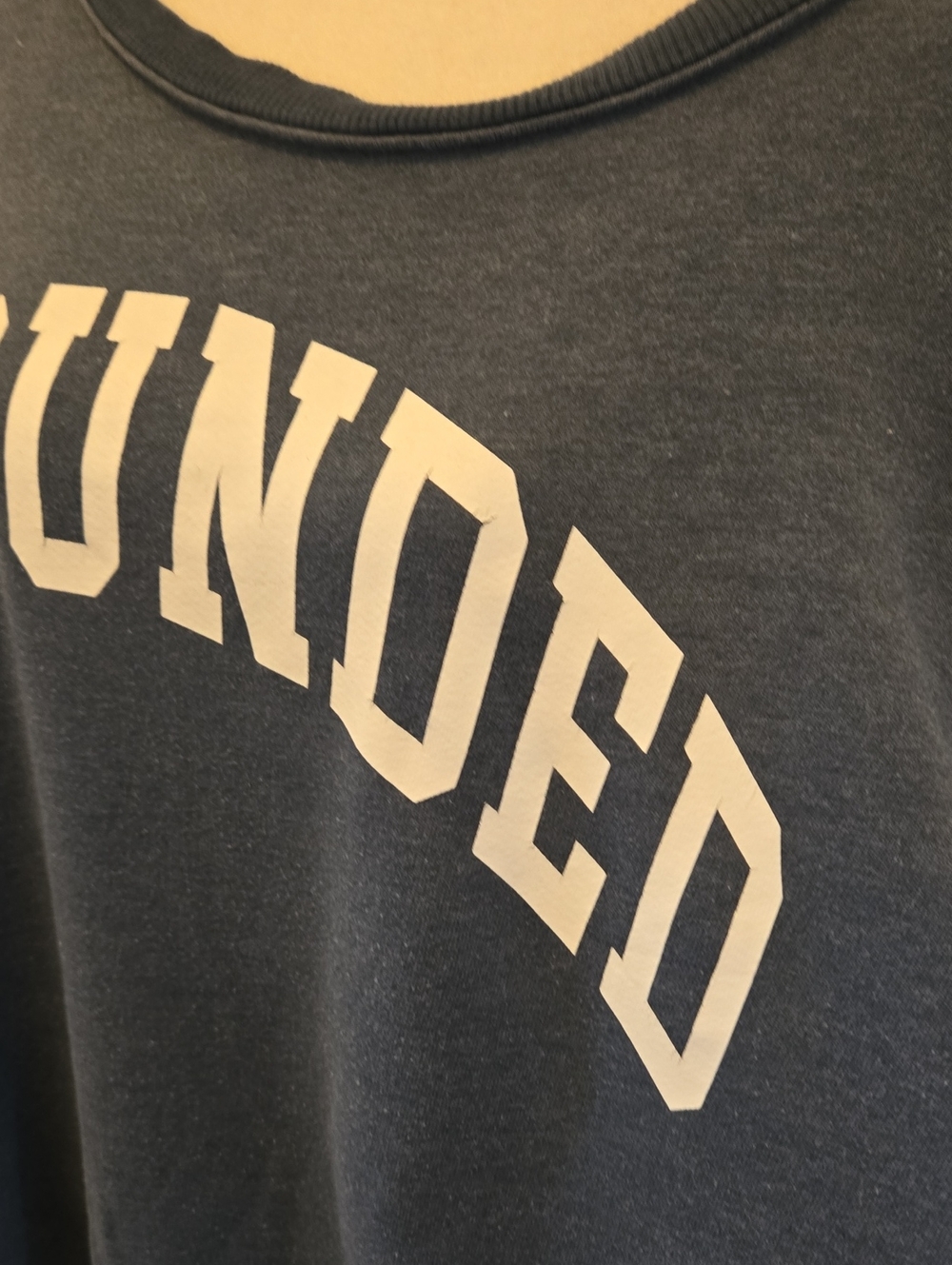 Free People Blue Crewneck Pullover with White 'GROUNDED' Graphic XL Oversized - Picture 14 of 16